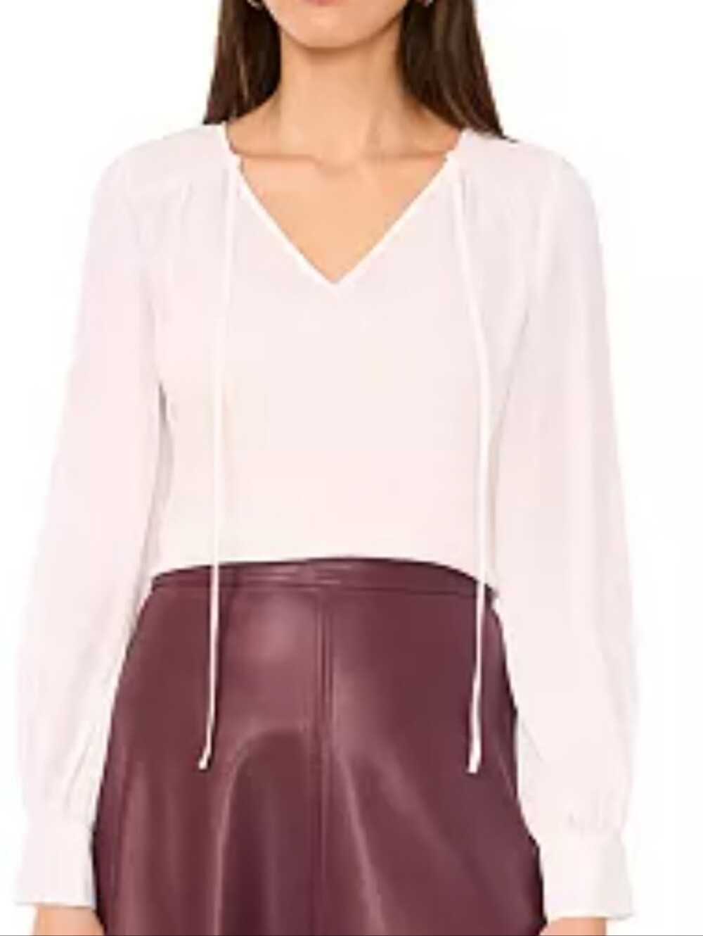 Vince Camuto White Long Sleeve V-Neck Blouse - New Romantic